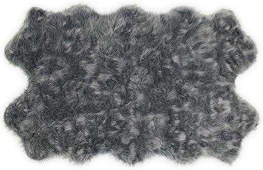 Nouvelle Legende Faux Fur Sheepskin Rug Quattro, Soft, Plush, Premium High-Pile Accent Rug for Bedrooms, Hallways & Living Spaces, Warm & Cozy, Faux Leather Backing, Easy Care, 43" x 73", Gray