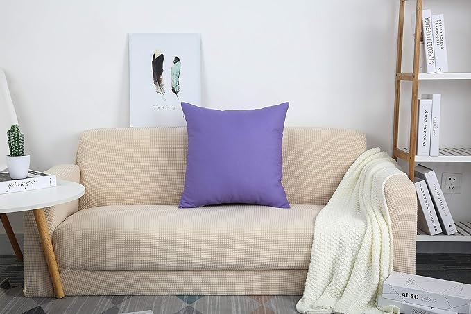 TangDepot Handmade Decorative Solid 100% Cotton Canvas Throw Pillow Covers/Pillow Shams, (24" x24" , Violet, 1 Count (Pack of 1))
