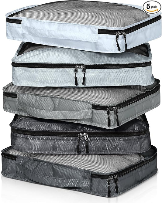 5 Pcs Packing Cubes for Suitcase Large Travel Cubes Carry on Luggage Organizer Bags for Clothes Accessories(M,Gray)