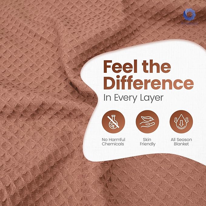 Multipurpose Blanket - 1 Piece Herringbone 100% Extra Long Staple Cotton (Waffle-Coffee, Throw)