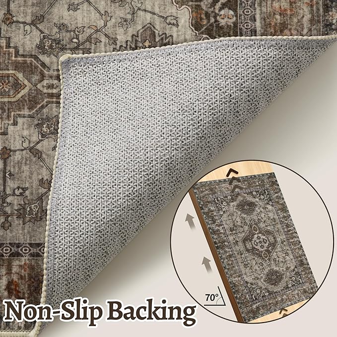 Tangsoo Washable Entryway Rugs 2x3 Vintage Non Slip Small Area Rug, Indoor Front Door Rug, Print Distressed Door Mat Indoor Entrance Soft Low Pile Throw Rug for Entry Kitchen Bedroom Grey