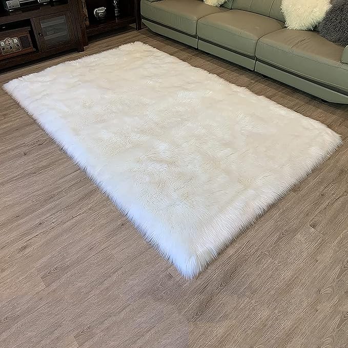 LAMBZY High Pile Super Soft Faux Sheepskin Rug (10'x13', White)