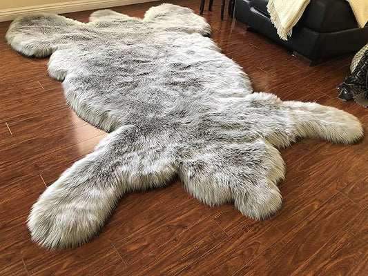 LAMBZY Faux Sheepskin Hypoallergenic,Super Soft Faux Bear Skin Silky Shag Rug (2'x3', Grey)