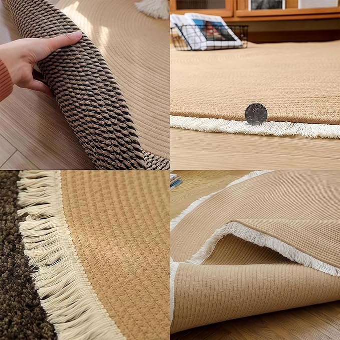 Cotton Rope Area Rug for Cats, Cat Scratching Rug, Washable Round Vintage Reversible Woven Tassel Rug, Soft and Stylish Home Accent, Easy Clean, Multiple Sizes (Coffee and Black, 24" (60cm))