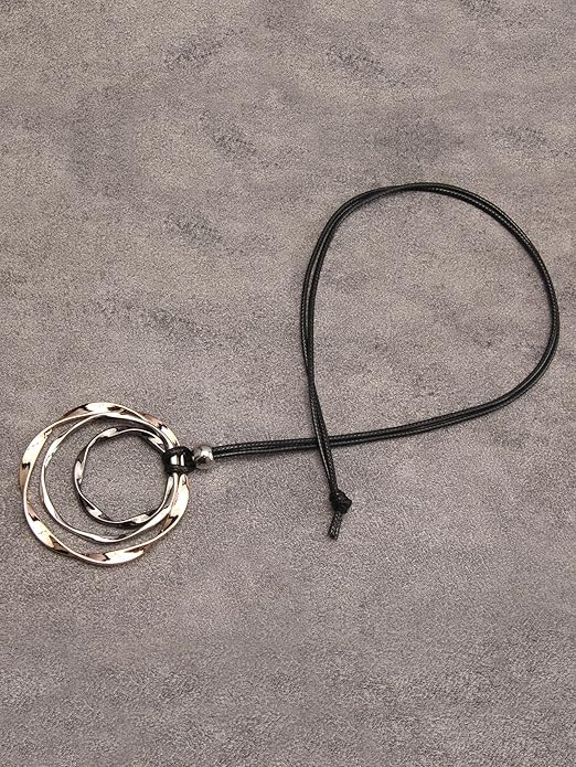 Leather Necklace for Women Boho Choker Necklace Long Cord Leather Pendant Bohemian Neckalce Vintage Alloy Pendant Leather Rope Necklace Wooden Necklaces for Women