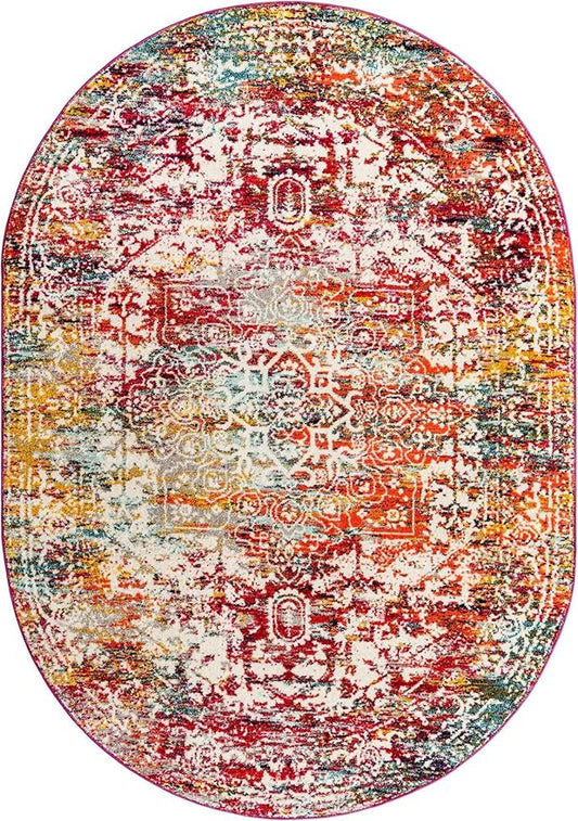 Rugs.com Arlington Collection Rug – 7x10 Oval Multi Medium-Pile Rug Perfect for Living Rooms, Large Dining Rooms, Open Floorplans
