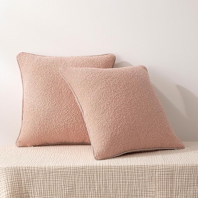 Amazon Basics Boucle Throw Pillow Covers for Couch, Living Room, Home Decor with Hidden Zipper, Pink, 16×16in, Pack of 2