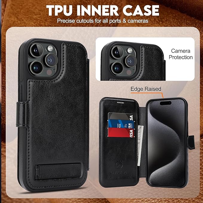 CIVICASE for iPhone 13 Pro Max Wallet Case with Stand,PU Leather Flip Credit Card Holder Slots (RFID Blocking),Compatible with Magsafe Magnetic Holder Phone Cover Women Men,Black