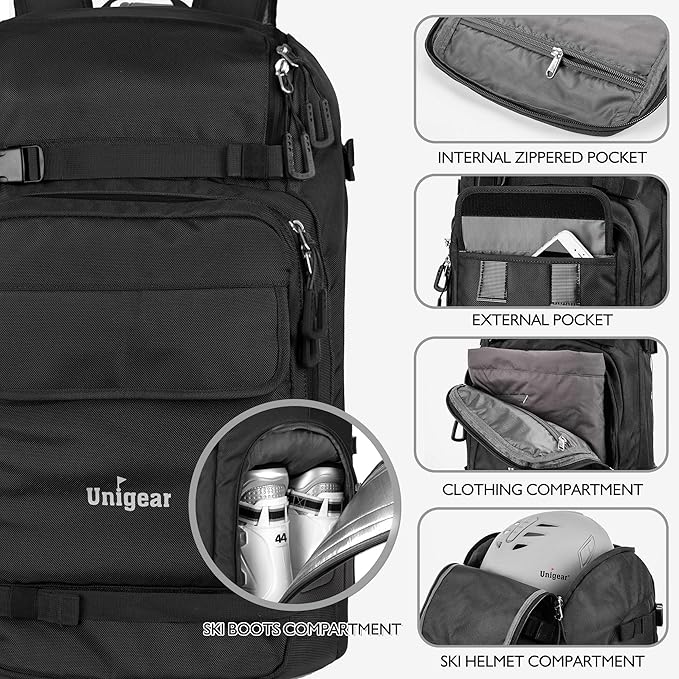 Unigear Ski Boot Bag Backpack for Helmet 50L/70L, Goggles, Gloves, Skis, Snowboard & Accessories