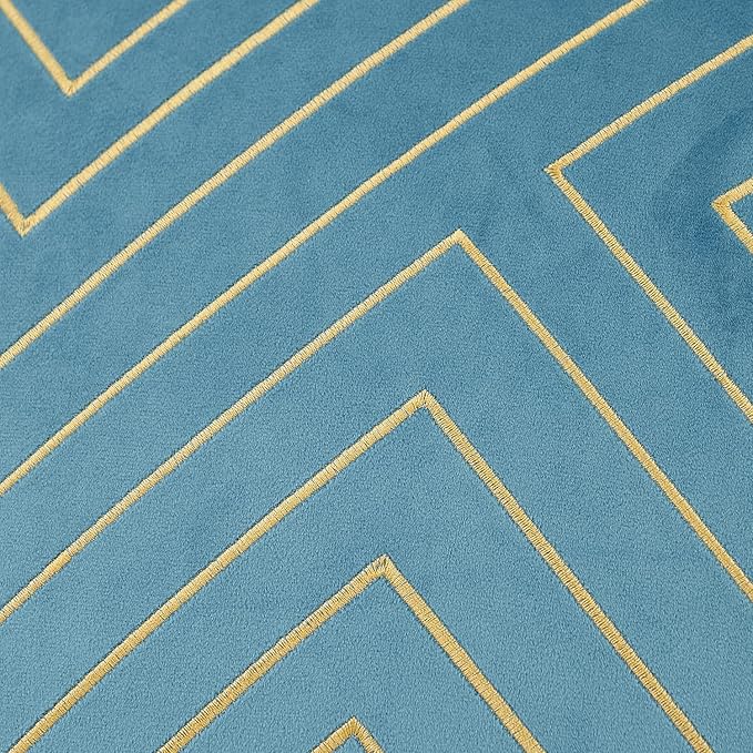 Avigers 20 x 20 Inch Grey Blue Gold Striped Geometric Lines Embroidery Velvet Cushion Case Luxury Modern Throw Pillow Cover Decorative Pillow for Couch Living Room Bedroom Car 50 x 50cm