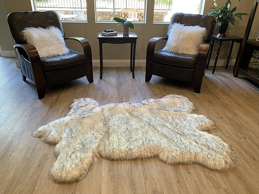 LAMBZY Faux Sheepskin Super Soft Hypoallergenic Silky Shag Bear Rug for Living Room, Kids Room, Sofa (3'x5', White/Black Tips)