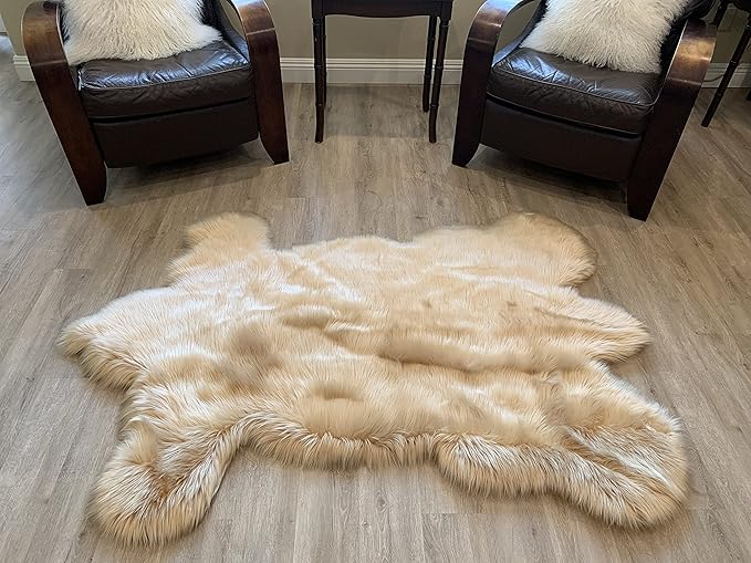 LAMBZY Faux Sheepskin Super Soft Hypoallergenic Silky Shag Bear Rug for Living Room, Kids Room, Sofa (2'x3', Beige)