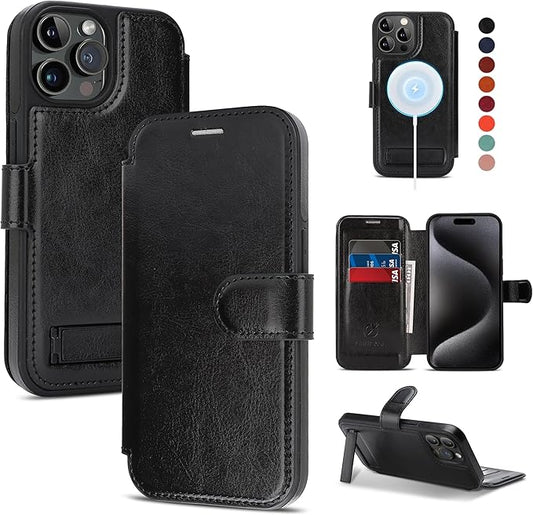 CIVICASE for iPhone 14 Pro Max Wallet Case with Stand,PU Leather Flip Credit Card Holder Slots (RFID Blocking),Compatible with Magsafe Magnetic Holder Phone Cover Women Men,Black