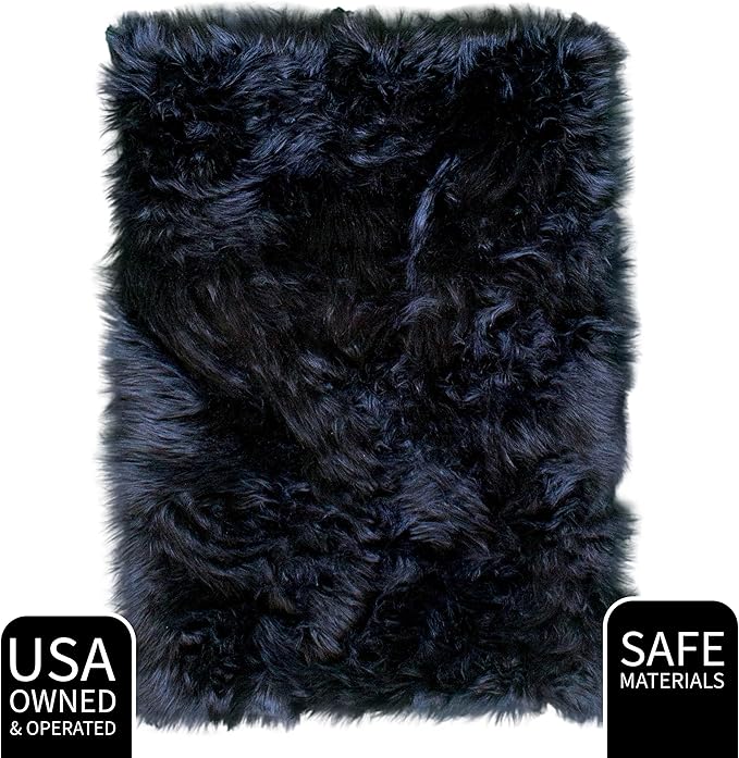 Super Area Rugs Ultra Soft & Fluffy Faux Sheepskin Rug, Black 4 x 6 Feet Carpet for Bedroom Living Room