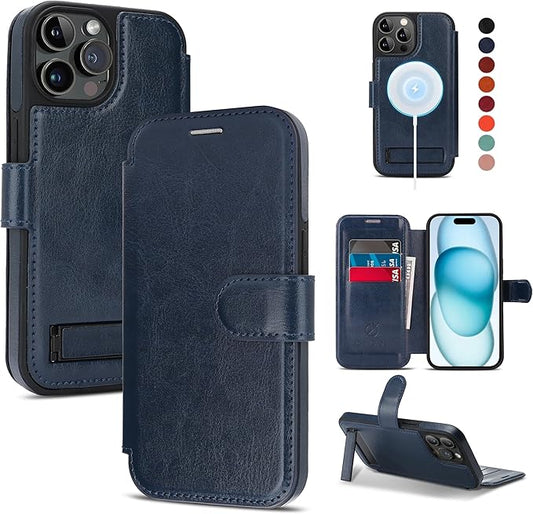 CIVICASE for iPhone 13 Pro Max Wallet Case with Stand,PU Leather Flip Credit Card Holder Slots (RFID Blocking),Compatible with Magsafe Magnetic Holder Phone Cover Women Men,Blue