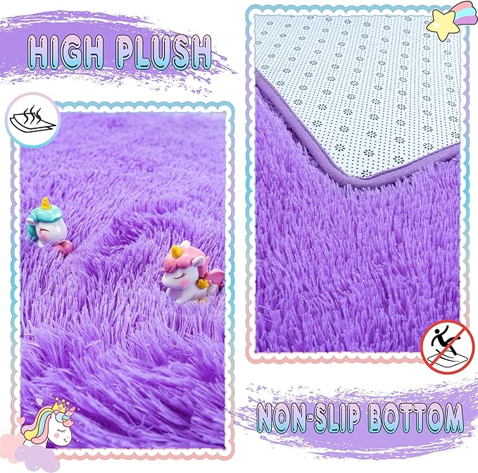Large 9x12 Area Rugs for Living Room, Ultra Soft Shag Living Room Rug Thick Fluffy Rug for Bedroom, Plush Fuzzy Carpet for Girls Boys Kids Room Non Slip Dorm Home Decor Aesthetic, Purple