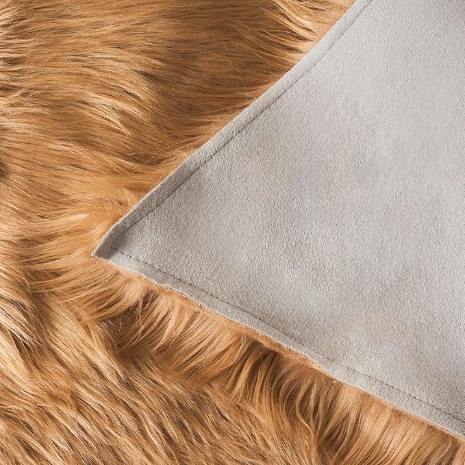 SAFAVIEH Faux Sheep Skin Collection 8' x 10' Camel FSS115E Silken Glam 2.35-inch Thick Area Rug