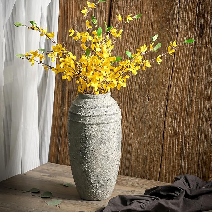 Large Ceramic Rustic Vase, 12.87 inch Tall Vintage Farmhouse Flower Pottery Vase for Home Decor, Living Room Shelf Decor,Enterway, Table Decoration