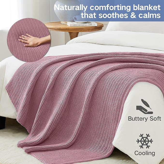 Guohaoi Knitted Weighted Blanket for Adults (Muted Pink 60"x80" 20lbs) No Beads Cooling Throw Blanket for Hot Sleepers, Home Decor Breathable Chunky Knit Heavy Blanket Use on Queen/King Size Bed