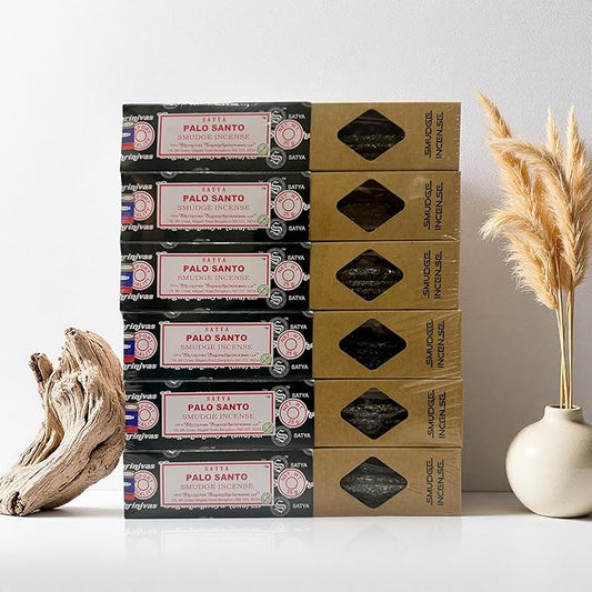 Satya Smudge Incense Stick – Hand-Rolled Indian Masala Incense for Meditation, Yoga & Spiritual Cleansing Pack of 6 (Smudge Palo Santo)