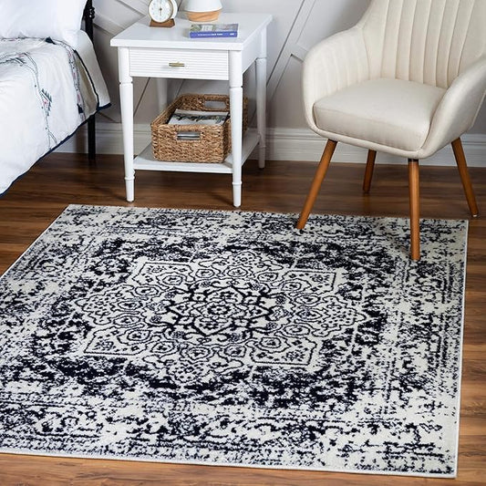 Rugs.com Arlington Collection Rug – 8 Ft Square Blue Medium-Pile Rug Perfect for Living Rooms, Kitchens, Entryways