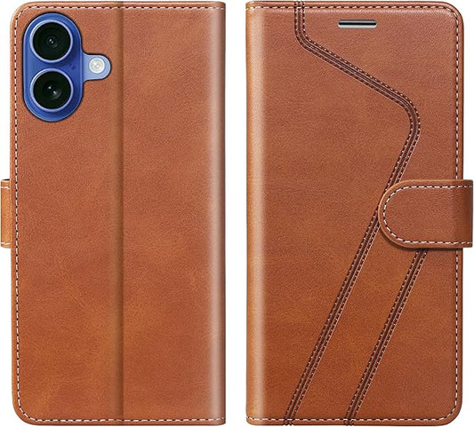 CIVICASE for iPhone 16 Wallet Case,PU Leather Flip Case RFID Blocking Credit Card Holder Folio Magnetic Stand TPU Shockproof Cover Compatible with iPhone 16, Brown