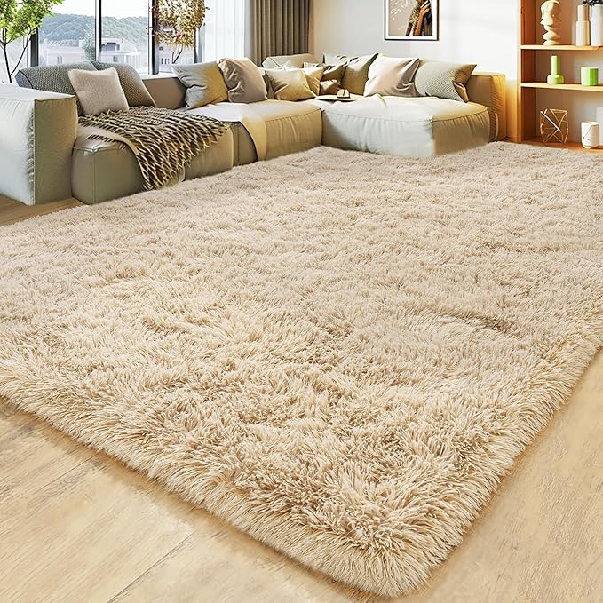 Large 9x12 Area Rug for Living Room, Soft Shag Thick Fluffy Plush Fuzzy Carpet for Bedroom, Non Slip Dorm Rug for Home Decor Aesthetic, Camel