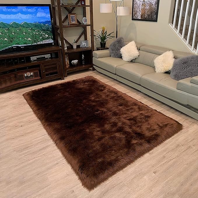 LAMBZY High Pile Super Soft Faux Sheepskin Rug (9'x12', Brown)