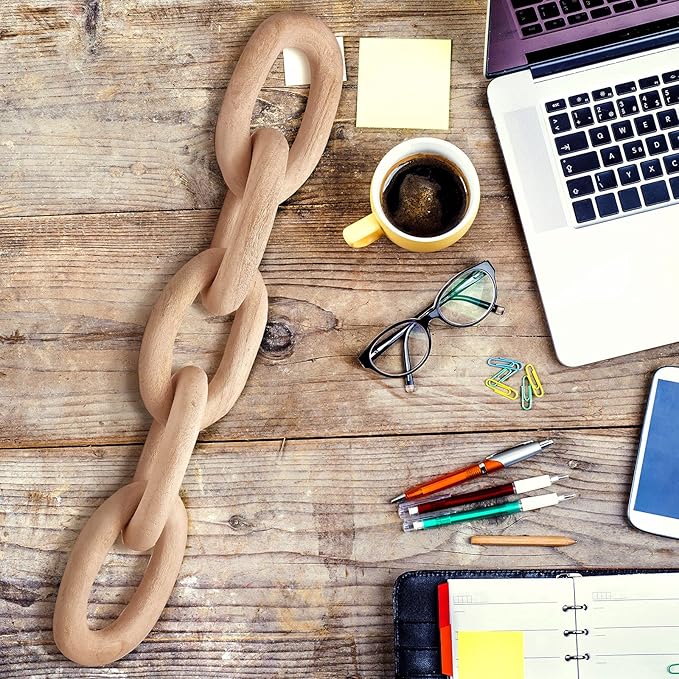 Decorative Wood Link Chain Wooden Chain Decor 5 Link Decoration for Family Party Home Office Decoration Supplies(Wood Color)