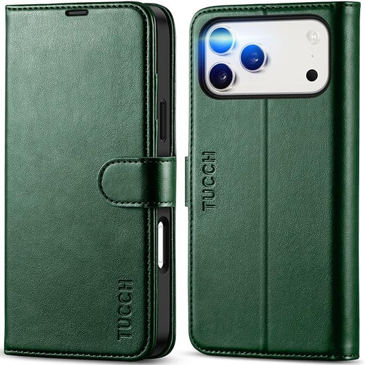 TUCCH Wallet Case for iPhone 17 Pro Max (6.9") 2025, RFID Blocking 4 Card Slots, Kickstand, Shockproof TPU Shell, PU Leather, Magnetic Closure, Protective Flip Folio Cover, Evergreen