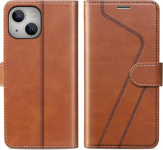 CIVICASE for iPhone 14 Plus Wallet Case,Leather Flip Case [RFID Blocking] Credit Card Holder Folio Magnetic Stand TPU Shockproof Cover Color Matching for iPhone 14 Plus (6.7") Brown