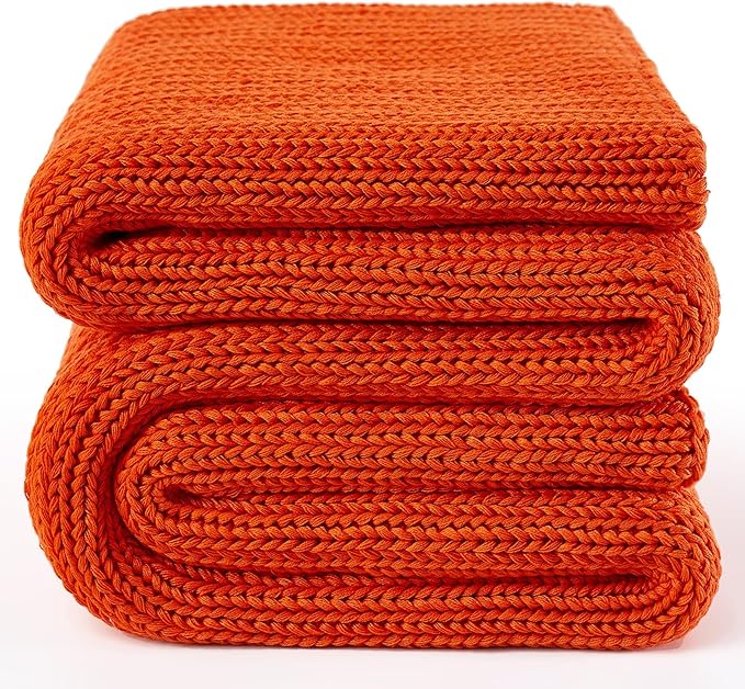 Guohaoi Knitted Weighted Blanket for Adults (Orange 48"x72" 12lbs) No Beads Cooling Throw Blanket for Hot Sleepers, Home Decor Breathable Chunky Knit Heavy Blanket Use on Full Size Bed