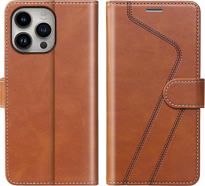 CIVICASE for iPhone 15 Pro Max(6.7inch) Wallet Case,Leather Flip Case RFID Blocking Credit Card Holder Folio Magnetic Stand TPU Shockproof Cover Compatible with iPhone 15 Pro Max Brown