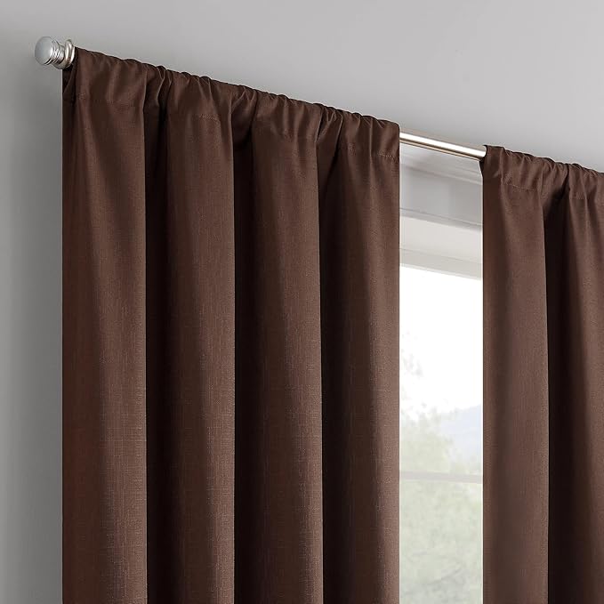 ECLIPSE Kendall Modern Blackout Thermal Rod Pocket Window Curtain for Bedroom or Living Room (1 Panel), 42" x 95", Chocolate