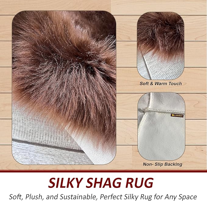 LAMBZY High Pile Super Soft Faux Sheepskin Rug (Brown, 3'x5')
