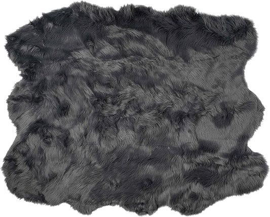 Luxe Gordon Faux Fur Rug with Soft and Fluffy Pile | Machine Washable Living Room Rug with Anti-Slip Backing | Cruelty-Free Area Rugs for Office or Bedroom, Grey, 5 ft x 6 ft
