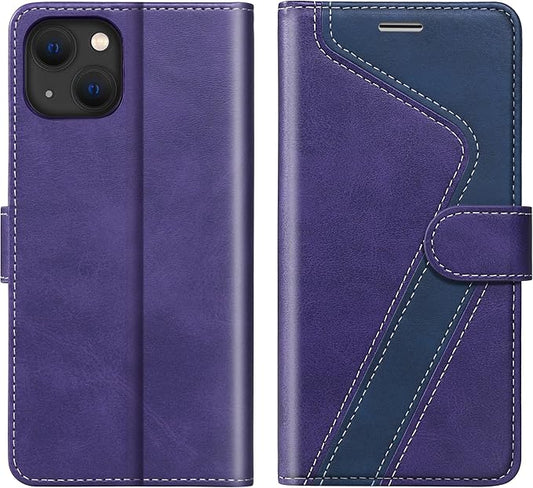 CIVICASE for iPhone 15 Plus Wallet Case,Leather Flip Case RFID Blocking Credit Card Holder Folio Magnetic Stand TPU Shockproof Cover Compatible with iPhone 15 Plus Purple Blue