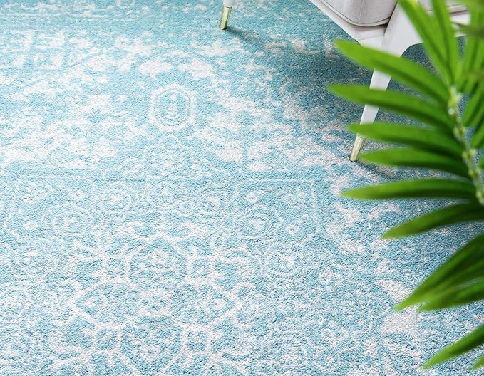 Rugs.com Arlington Collection Rug – 4' x 6' Aqua Medium-Pile Rug Perfect for Living Rooms, Large Dining Rooms, Open Floorplans