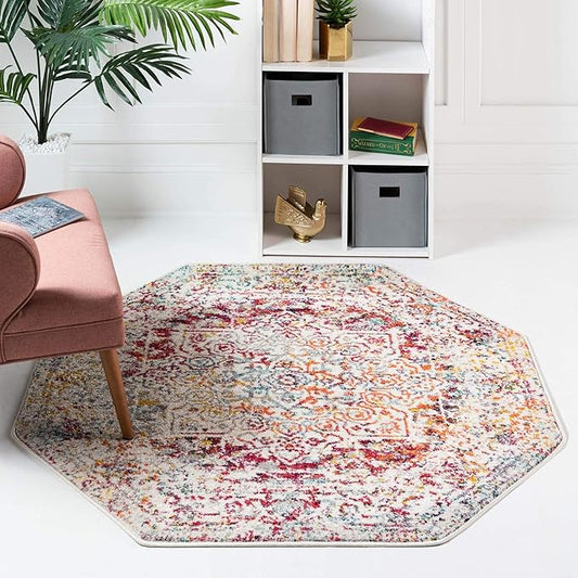 Rugs.com Arlington Collection Rug – 8 Ft Octagon Multi Medium-Pile Rug Perfect for Living Rooms, Kitchens, Entryways