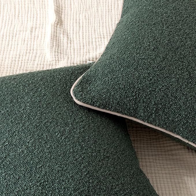 Amazon Basics Boucle Lumbar Throw Pillow Covers for Couch, Living Room, Home Decor with Hidden Zipper, Green, 12×20in, Pack of 2