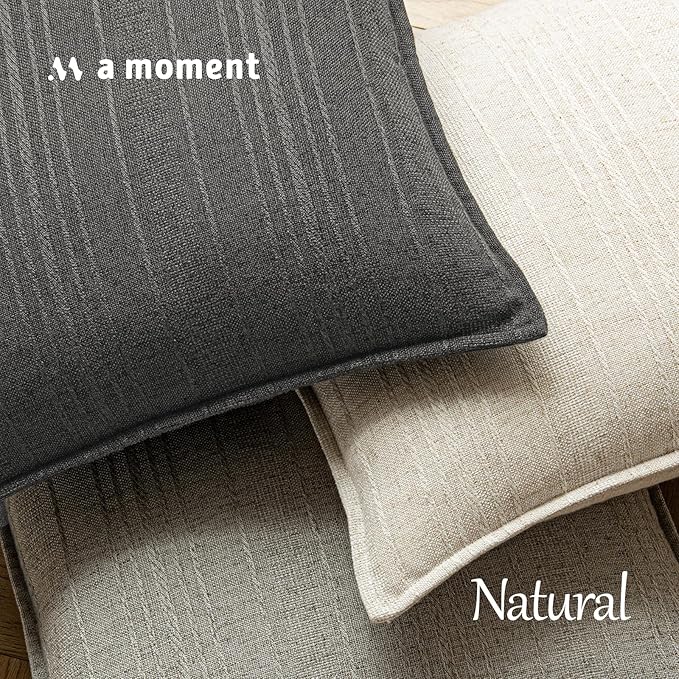 a moment Linen Pillow Covers Set of 2,Boho Farmhouse Throw Pillowcases Neutral Textured Decorative Covers for Couch Sofa,Soft Linen Blend Accent Case Cushion Living Room Home Decor 24"x24"Rustic Gray