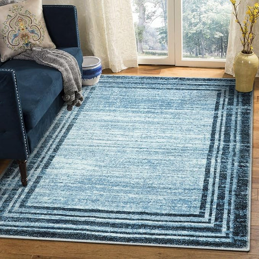 Lahome Modern Abstract 3x5 Rug,Washable Blue Throw Rugs for Entryway Indoor Non-Slip,Low-Pile Soft Area Rug Minimalist Bordered Carpet for Kitchen Bathroom Bedroom
