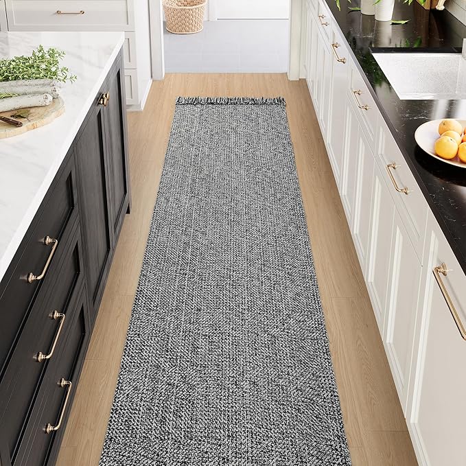 Collive Long Hallway Runner - 2.6' x 10', Washable Indoor Entryway Rug, Grey/Cream Braided Woven Kitchen Rugs, Low-Profile Front Door Floor Carpet for Laundry Room, Bedroom Doorway