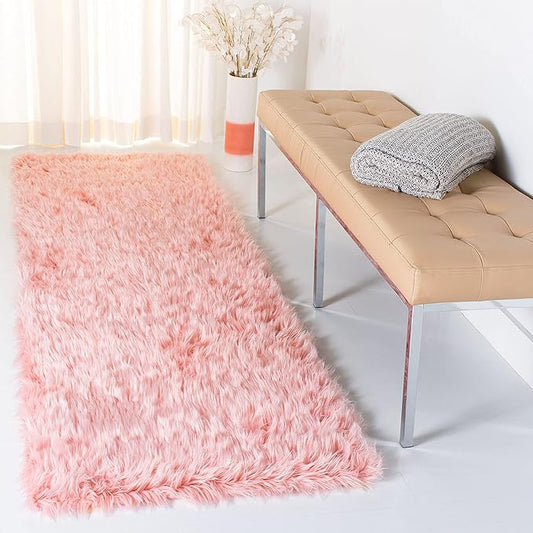 SAFAVIEH Faux Sheep Skin Collection Runner Rug - 2'6" x 6', Pink, Silken Glam Design, Non-Shedding & Easy Care, 2.35-inch Thick Ideal for High Traffic Areas in Living Room, Bedroom (FSS235G)