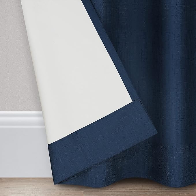 Eclipse Kendall Solid Textured Blackout Thermal Insulated Lining Grommet Window Curtain for Bedroom (1 Panel), 42 in x 84 in, Denim
