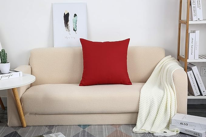 TangDepot Handmade Decorative Solid 100% Cotton Canvas Throw Pillow Covers/Pillow Shams, (16"x16", Deep Red)
