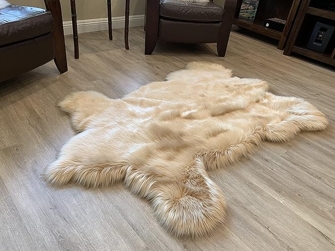 LAMBZY Faux Sheepskin Super Soft Hypoallergenic Silky Shag Bear Rug for Living Room, Kids Room, Sofa (3'x5', Beige)