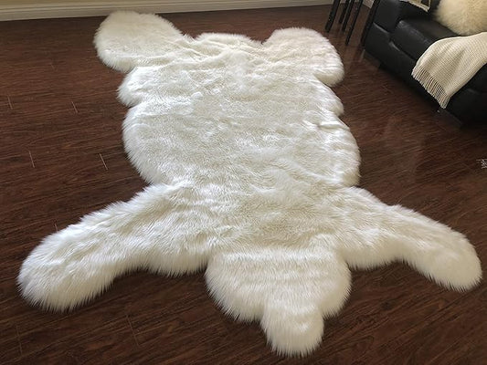 LAMBZY Faux Sheepskin Hypoallergenic,Super Soft Faux Bear Skin Silky Shag Rug (4'x6', White)