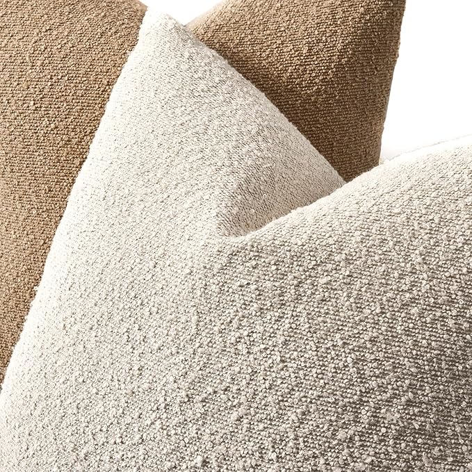 Boucle Decorative Throw Pillow Covers for Couch Set of 2, 22x22 inches, Beige
