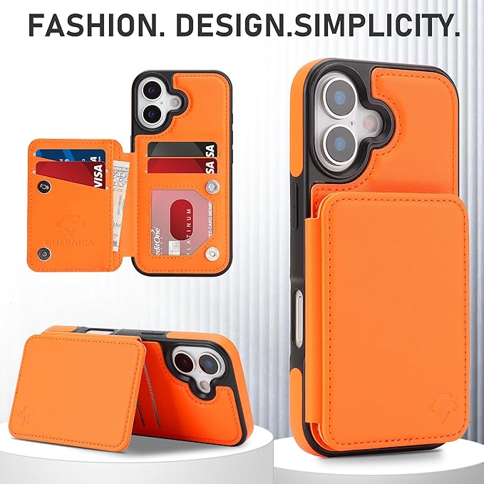GUERNICA for iPhone 17 (6.1") Case Wallet with Card Holder, RFID Blocking Leather Protection, Shockproof Women Men Phone Case for Apple 17, Orange